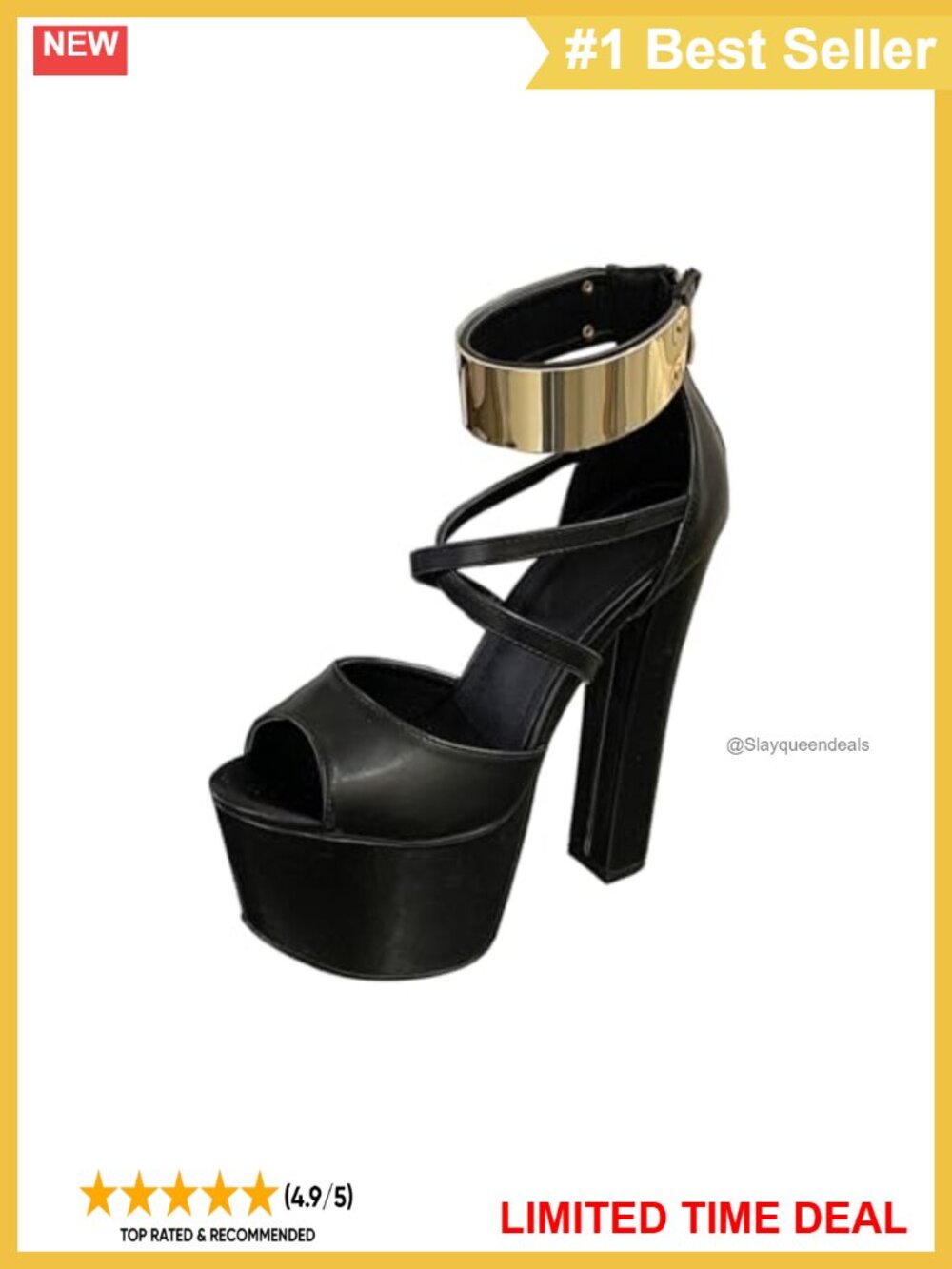 Strappy Block Heels Platform Open Toe Chunky Heels 6.3 IN Faux Leather